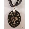 Black resin pendant necklace with silver tree of life