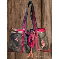 sequined denim purse and fuchsia scarf