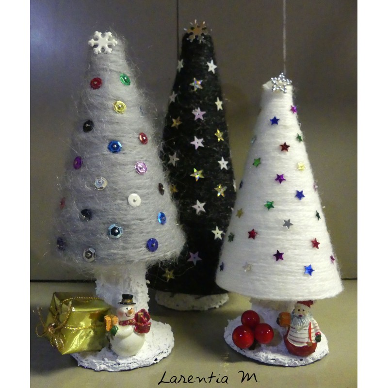 3 Christmas trees - Polystyrene covered with wool and sequins