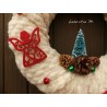 Christmas wreath beige wool, 26 cm with snowman, red bow, little fir