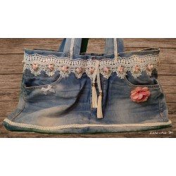 Sac en jean ruban dentelle avec petites roses