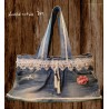 Handbag made from jeans, ribbon pompoms, 2 cords suede, flower fabric