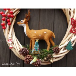 Wicker Christmas wreath 29cm with large suede 15cm, fir, pine cones