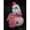 Snowman in sock filled with rice, hand knitted scarf, buttons