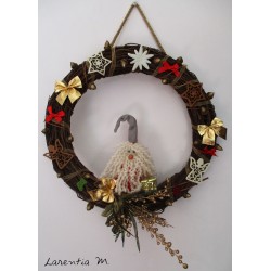  Christmas wreath made of branches, with handmade elf, felt decorations, knots 37cm