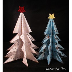 2 Christmas trees in scrapbooking paper, folding origami 14 and 12 cm with felt star