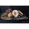 Autumn composition in a tree bark of 22x12cm, dried rose, dried fruits