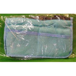 Denim bag with multicolored pearl ribbon, turquoise