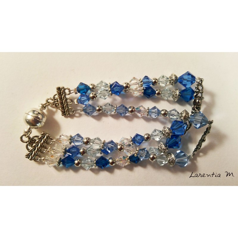 Swarovski crystal 3-row bracelet blue