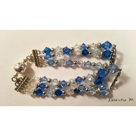 Bracelet 3 rangs en cristal de Swarowski, dégradé de perles bleues et trasparentes