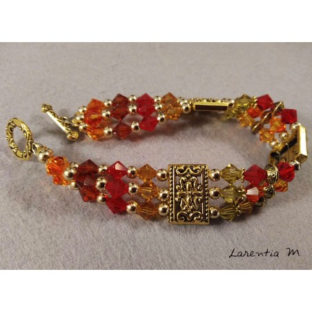 Swarovski crystal 3-row bracelet red orange yellow