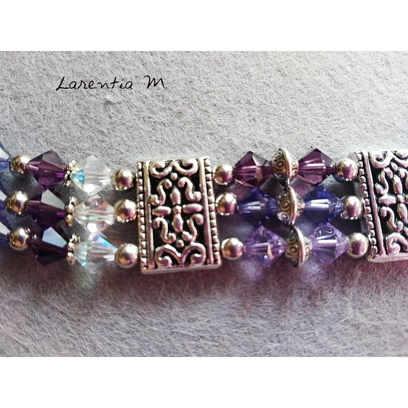 Bracelet Femme 6 Rangs – Strass Et Cristaux Zirconium – Violet – Fermeture Pression
