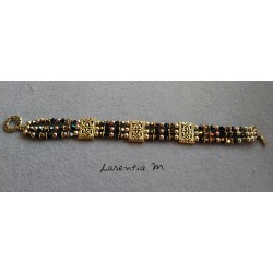 Bracelet 3 rangs en perles de cristal de Swarovski, dégradé de perles marrons et noires
