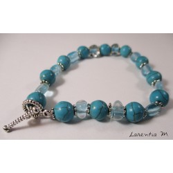 Bracelet turquoise beads, transparent and silver flowers