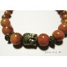 Orange stones beads bracelet, old gold buddha head