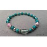 Blue and pink glass beads bracelet, silver