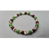 Glass beads bracelet 6mm brown, green, white gold metal - Elastic