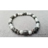 Glass bead bracelet 6mm, white and gray, silver metal - Elastic