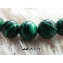 Malachite beads bracelet 8mm, gold metal beads - Elastic