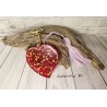 Heart key ring in degraded resin in red and pink tones with rhinestones, golden fastener.