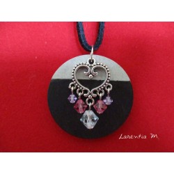 Pendant Necklace "Heart" with Swarovski pearls on circle concrete pad painted black