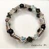 3-row bracelet in white and black Swarovski crystal beads, separated by black waxed beads