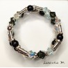 Bracelet 3 rangs en perles de cristal de Swarovski, blanches et noires