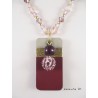 Swarovski crystal pearl necklace and glass, painted concrete rectangle pendant grape, with waxed pearl and purple shamballa