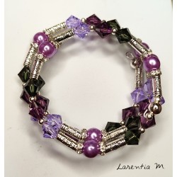 3-row bracelet in Swarovski crystal beads, shaded from purple to gray, separated by metal separators
