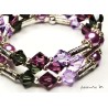 3-row bracelet in Swarovski crystal beads, shaded from purple to gray, separated by metal separators