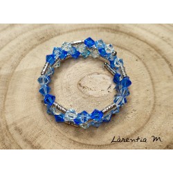 3 row bracelet in Swarovski crystal beads, blue gradient