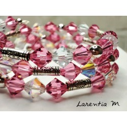 3 row Swarovski crystal beaded bracelet, pink and transparent