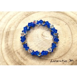 3 row Swarovski crystal beaded bracelet, blue and transparent