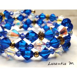 3 row Swarovski crystal beaded bracelet, blue and transparent