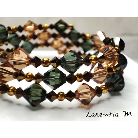 3 row Swarovski crystal beaded bracelet, light brown and smoky