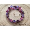 3 row bracelet in Swarovski crystal beads, purple and pink