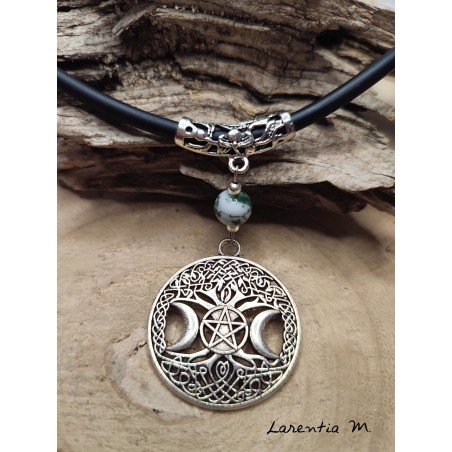 Choker necklace with Chrysocolla beads and silver tree of life pendant