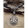 Choker necklace with Chrysocolla beads and silver tree of life pendant