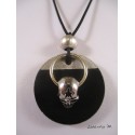 Silver Pendant Necklace "Skull" with metal bead silver pedestal of black painted steel and concrete round ring