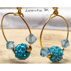 Boucle d'oreille pendante femme créole bleue