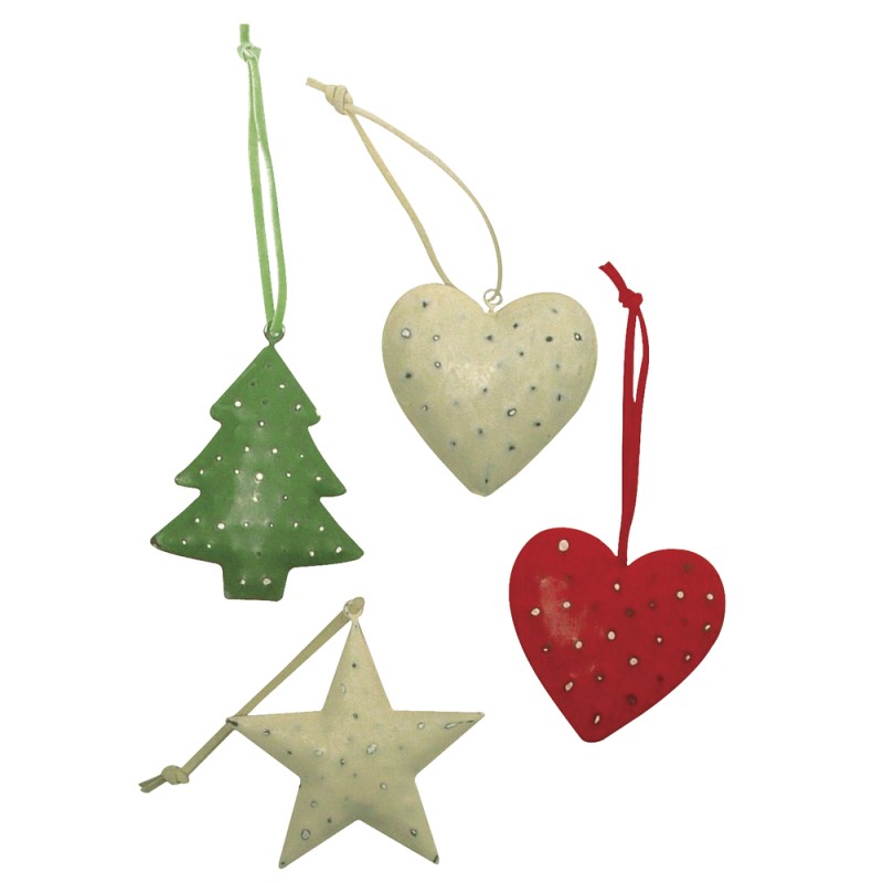 Pendentifs métal Noël : Coeurs+étoile+sapin