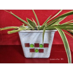 Plastic flowerpot covered with concrete texture and glass mosaic mirror