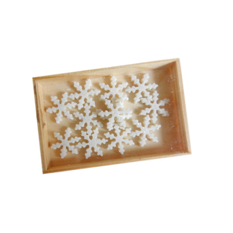 Snowflake, glitter, 1.5 cm, wooden box 12 pcs