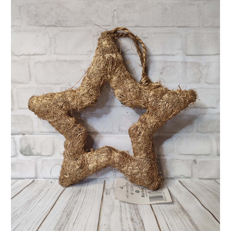 Sisal star, glittery, gold, 15 cm