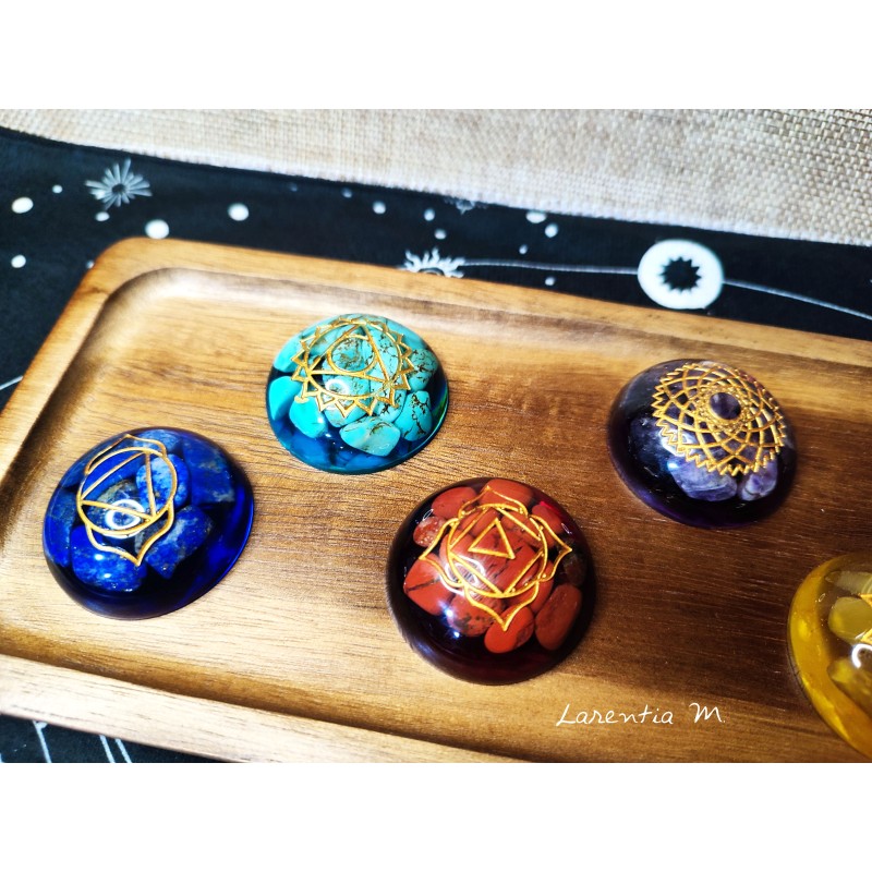 7 Chakra resin medallions with natural stones