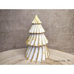 Grand Sapin de Noel en céramique or et blanc