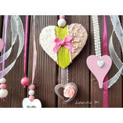 Driftwood pendant light, hearts, butterfly pink and white tones