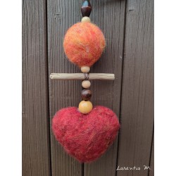 Driftwood heart pendant in wool and beads