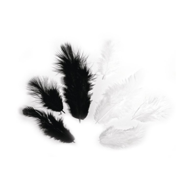 Mix of black/white feathers 3-10 cm. tab.-LS 10 g