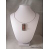 Granite rectangle necklace, Swarovski crystal flower and red magic pearl, gray level with rigid neck